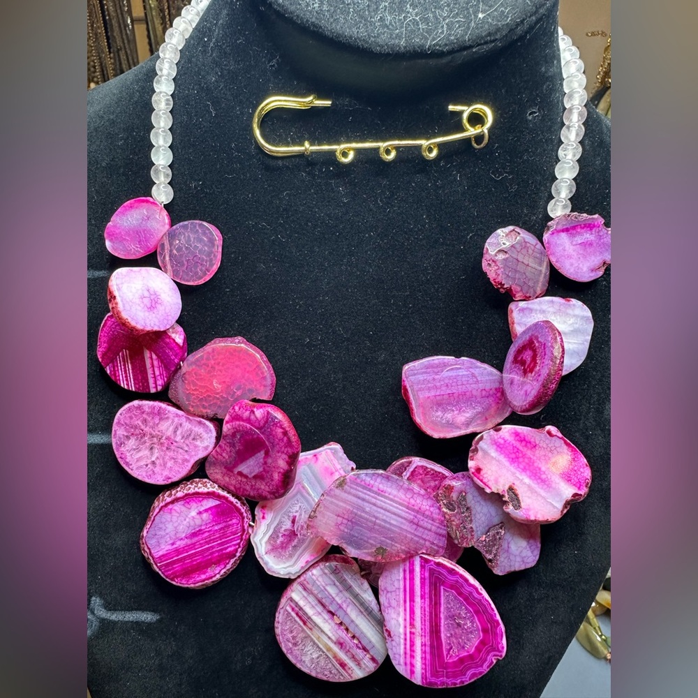 Barse Pink Slice Agate and Rose Quartz Sterling Silver Necklace